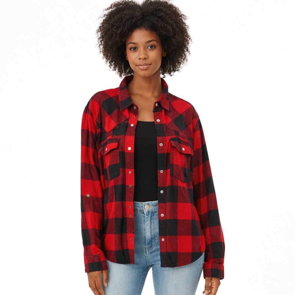 Forever 21 Red & Black Buffalo Plaid Flannel Shirt – Casual Button Up